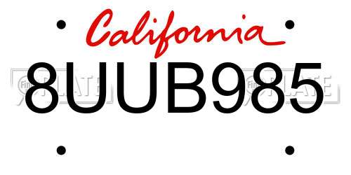 8UUB985 California License Plate