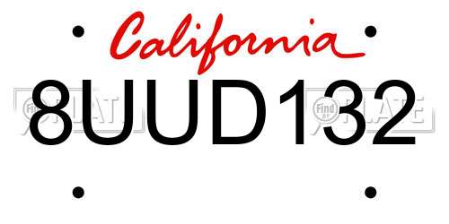 8UUD132 California License Plate