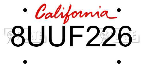8UUF226 California License Plate
