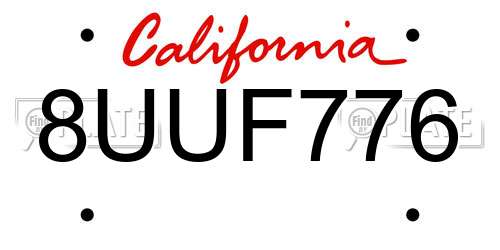 8UUF776 California License Plate