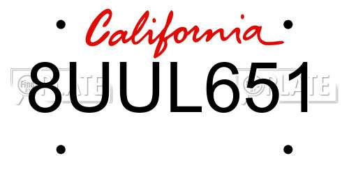 8UUL651 California License Plate
