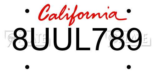 8UUL789 California License Plate