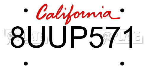 8UUP571 California License Plate