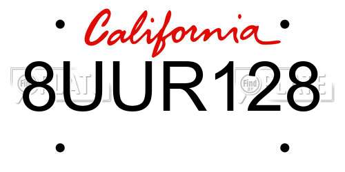 8UUR128 California License Plate