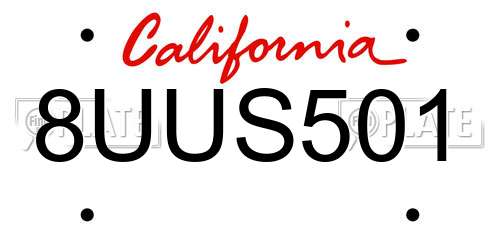 8UUS501 California License Plate