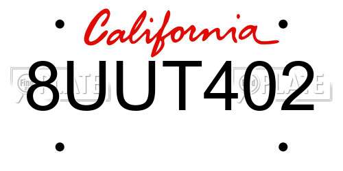 8UUT402 California License Plate