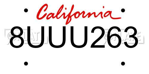 8UUU263 California License Plate