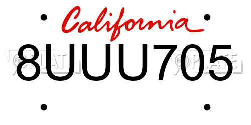 8UUU705 California License Plate