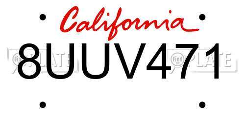8UUV471 California License Plate