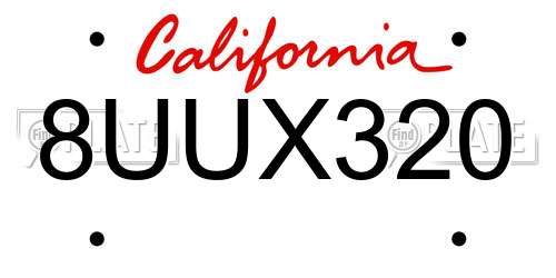 8UUX320 California License Plate