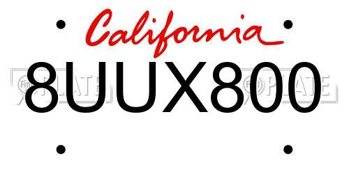 8UUX800 California License Plate