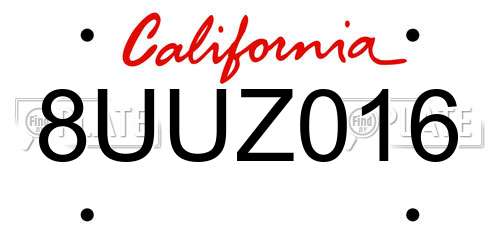 8UUZ016 California License Plate