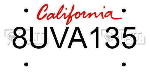8UVA135 California License Plate