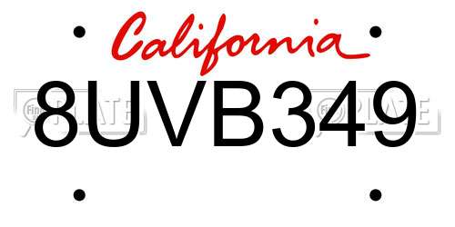 8UVB349 California License Plate