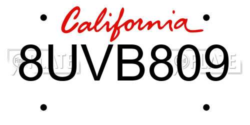 8UVB809 California License Plate