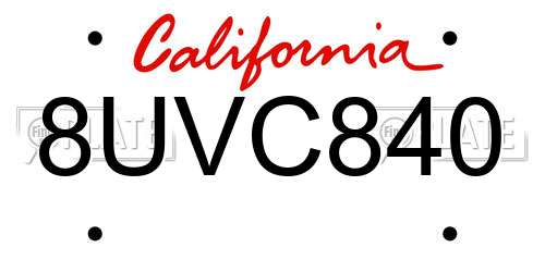8UVC840 California License Plate