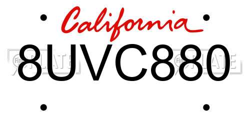 8UVC880 California License Plate