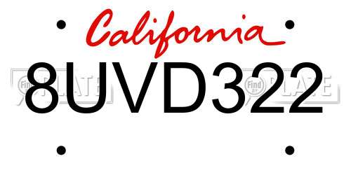 8UVD322 California License Plate