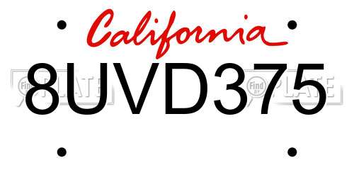 8UVD375 California License Plate