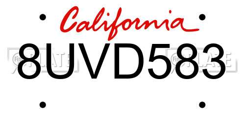8UVD583 California License Plate