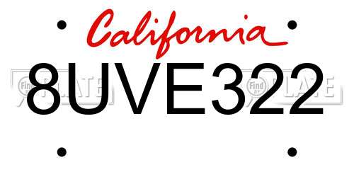 8UVE322 California License Plate