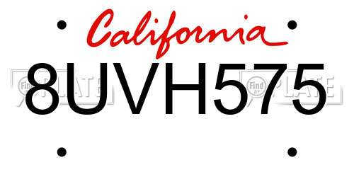 8UVH575 California License Plate