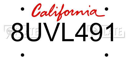 8UVL491 California License Plate
