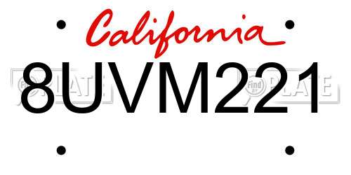 8UVM221 California License Plate