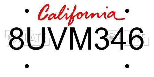 8UVM346 California License Plate