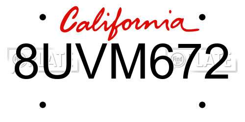8UVM672 California License Plate