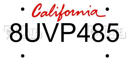 8UVP485 California License Plate