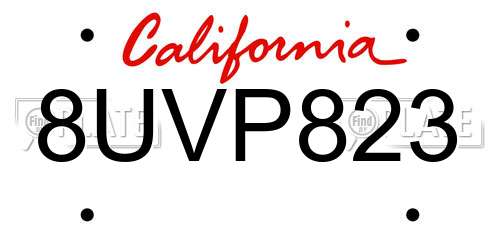 8UVP823 California License Plate