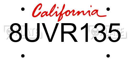 8UVR135 California License Plate