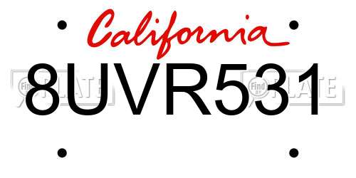 8UVR531 California License Plate