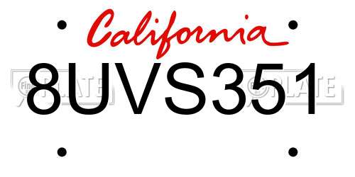 8UVS351 California License Plate