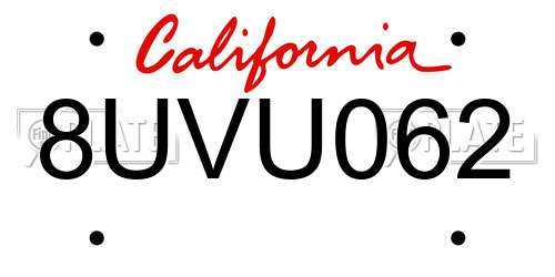 8UVU062 California License Plate