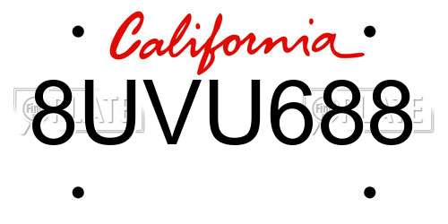 8UVU688 California License Plate