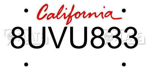 8UVU833 California License Plate