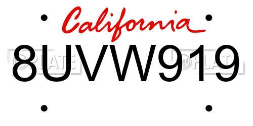 8UVW919 California License Plate