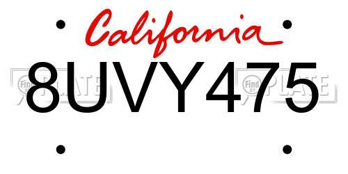 8UVY475 California License Plate