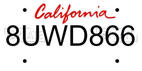 8UWD866 California License Plate