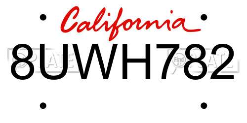 8UWH782 California License Plate