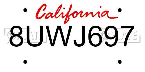 8UWJ697 California License Plate