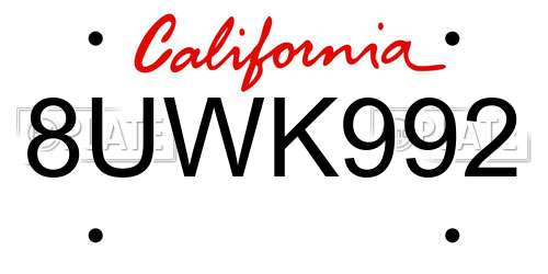 8UWK992 California License Plate