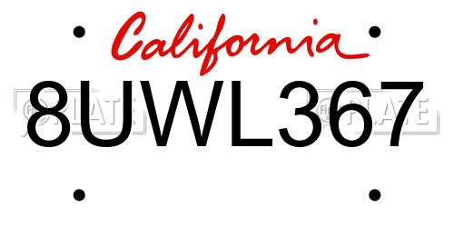 8UWL367 California License Plate