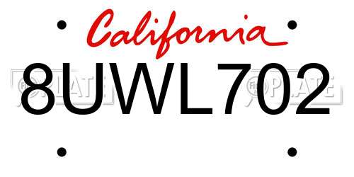 8UWL702 California License Plate