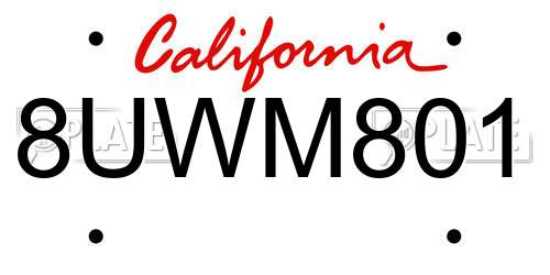 8UWM801 California License Plate