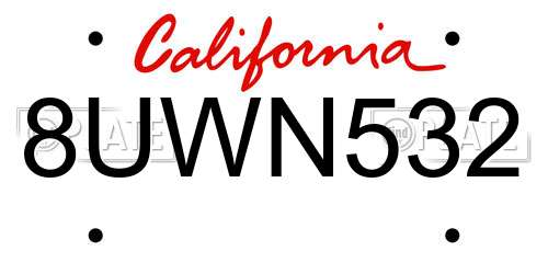 8UWN532 California License Plate