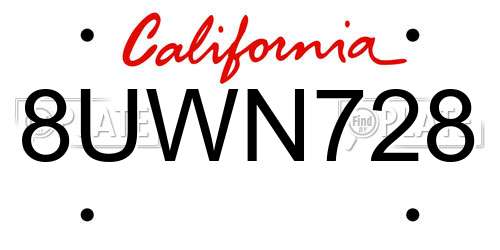 8UWN728 California License Plate