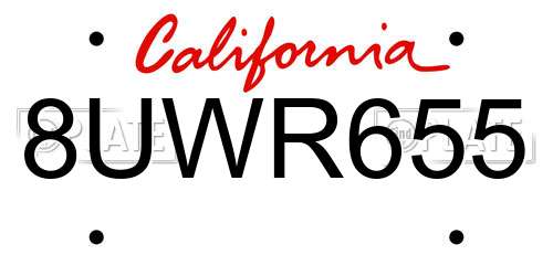 8UWR655 California License Plate